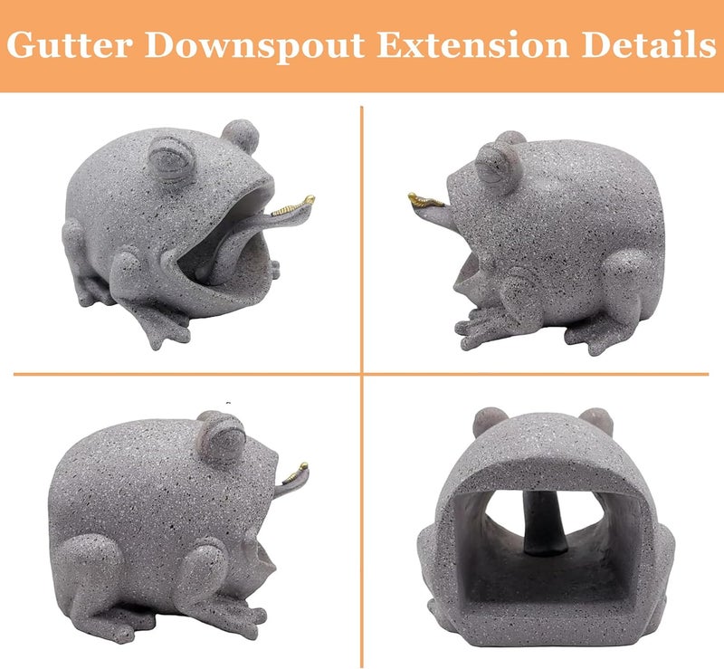Teaeeno Frog Gutter Downspout Extension Decorative, Animal Gutter Extension Decor Statue,3"×4" Rain Gutter Downspout Splash Block,Garden Splash Block Outdoor Sculpture (Grey) - Image 5
